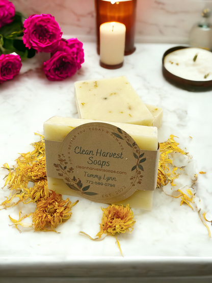 Organic Aloe Calendula Bar Soap: (Unscented, All-Natural, Vegan, Aloe-Infused)